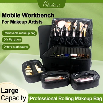 Custodia da viaggio portatile per trucco di grandi dimensioni Scatola per organizer per cosmetici Parrucchiere Nail Tech Custodia per trucco da sposa permanente sul posto 1