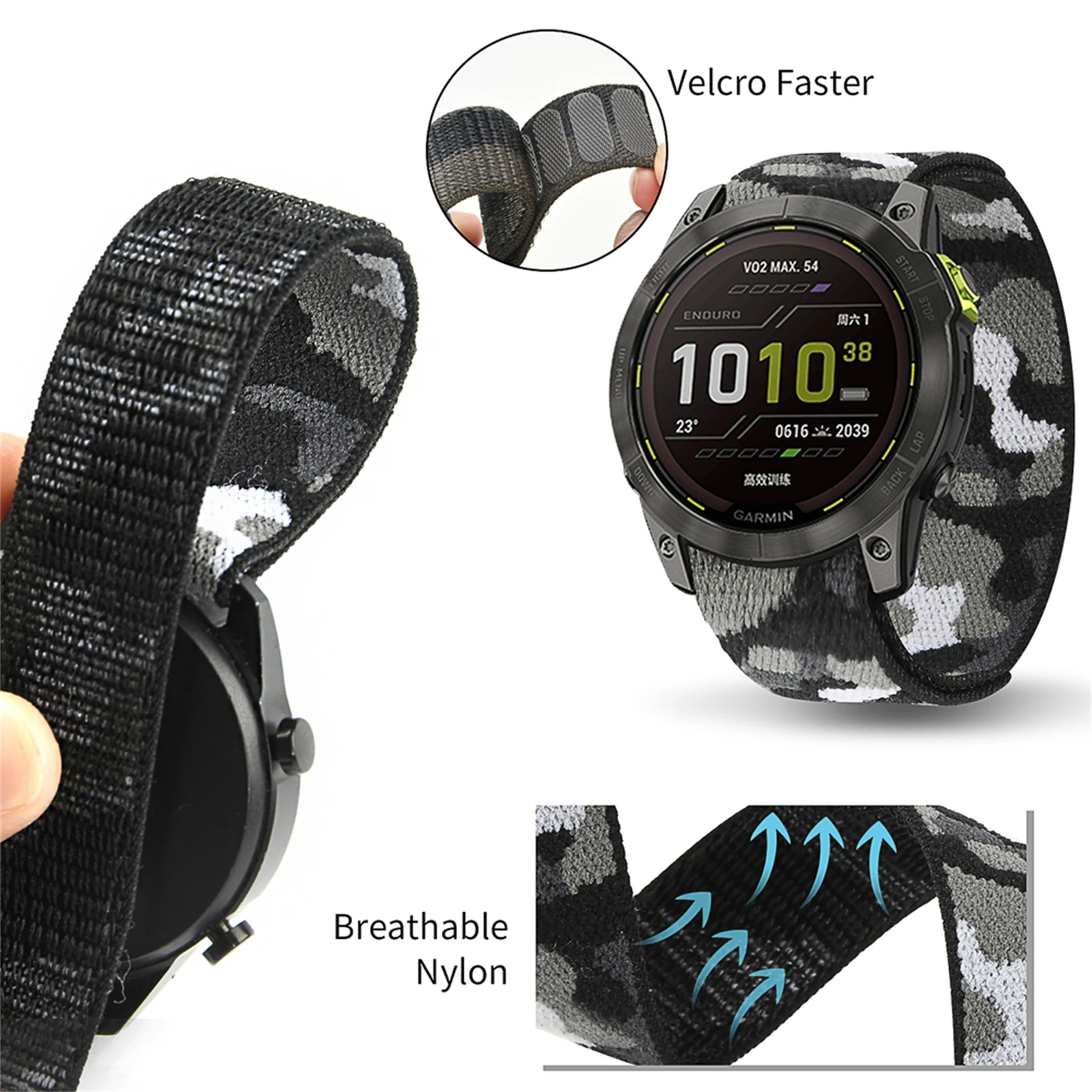 Nylon Strap with Hook and Loop Closure, 22mm/26mm, for Multisport GPS Watches