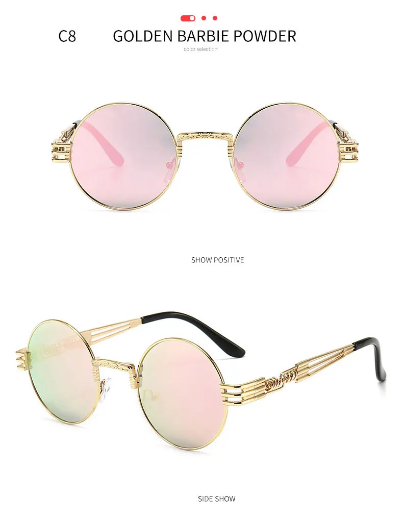 BOYSEEN Punk Stil Metall Sonnenbrille Männer Frauen Runde Vintage Hiphop Sonnenbrille Marke Designer Mode Spiegel Eyegalsses UV400 – Detail 16
