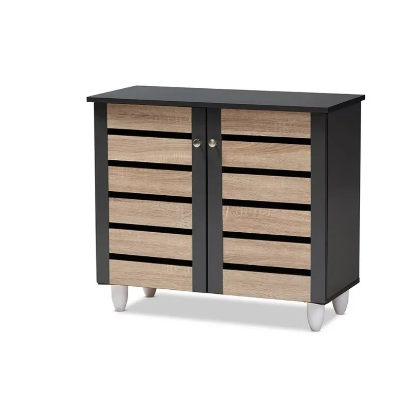 

Baxton Studio Gisela Modern and Contemporary Two-tone Oak and Dark Gray 2-Door Shoe Storage Cabinet