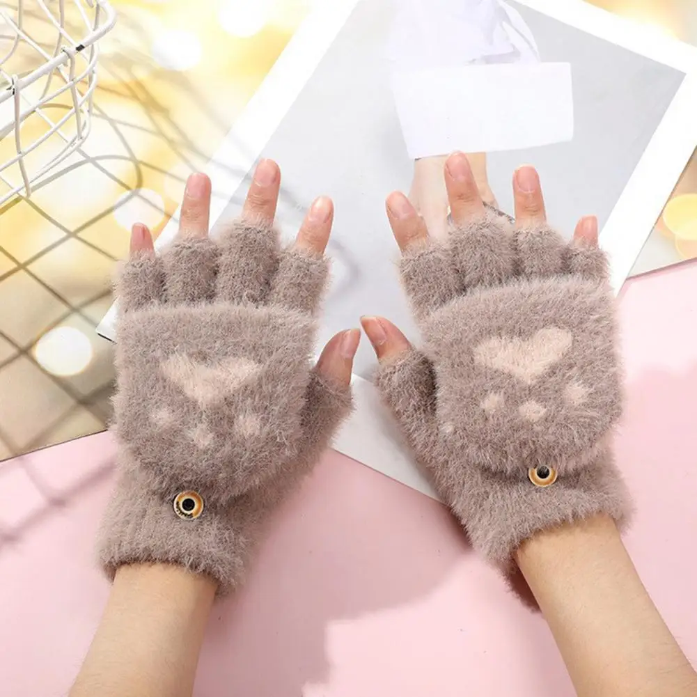 

Cat Claw Gloves Cozy Adorable Cat Paw Winter Gloves for Women Soft Plush Anti-slip Washable Five Finger Knitted for Warmth