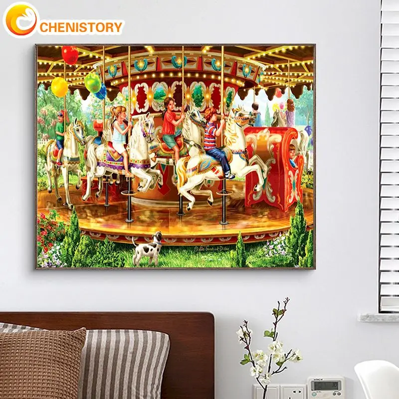 

CHENISTORY Painting By Number Carousel Scenery Drawing On Canvas HandPainted Art Gift Acrylic Pictures By Number Kits Home Decor