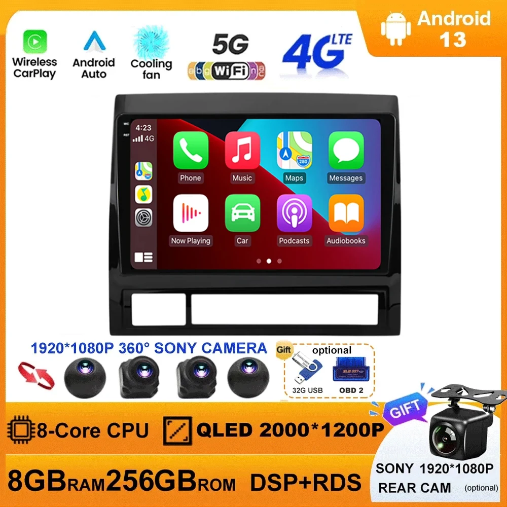 

Android 13 для Toyota Tacoma 2 N200 Hilux 2005-2015, автомобильное радио, мультимедийный видеоплеер, навигация, стерео, GPS, Bluetooth, Wi-Fi, CARPLAY