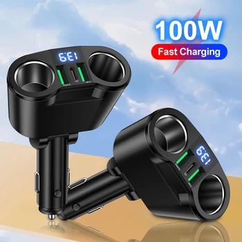 USB Car Charger Adapter Type C Multiple Devices Charged at the Same Time with Digital Display Dual-port USB Car Charger Adapter