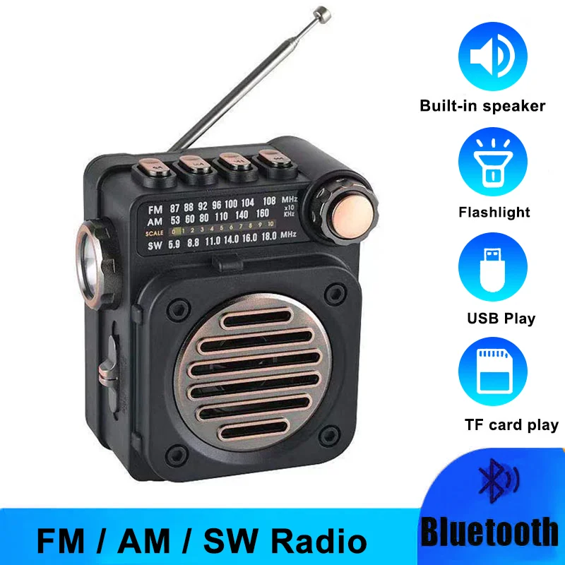 Portable FM AM SW Radio Bluetooth Music Player