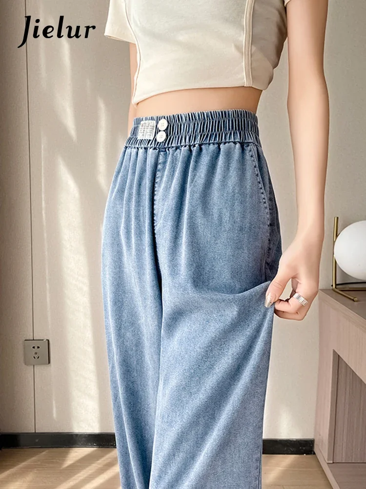 Jielur Solid Color High Waist Light Blue Jeans Summer Loose Slim Casual Office Lady Fashion Female Harem Pants Basic Women Jeans