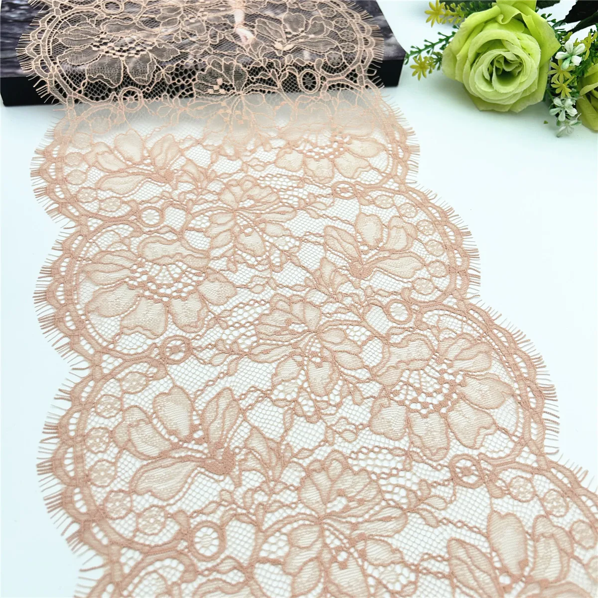 3y/Lot Width 21.50cm Dark Skin Underwear Lace Eyelash Trim Lingerie Sewing Craft DIY Apparel Fabric Bra Lace Non-Elastic 1