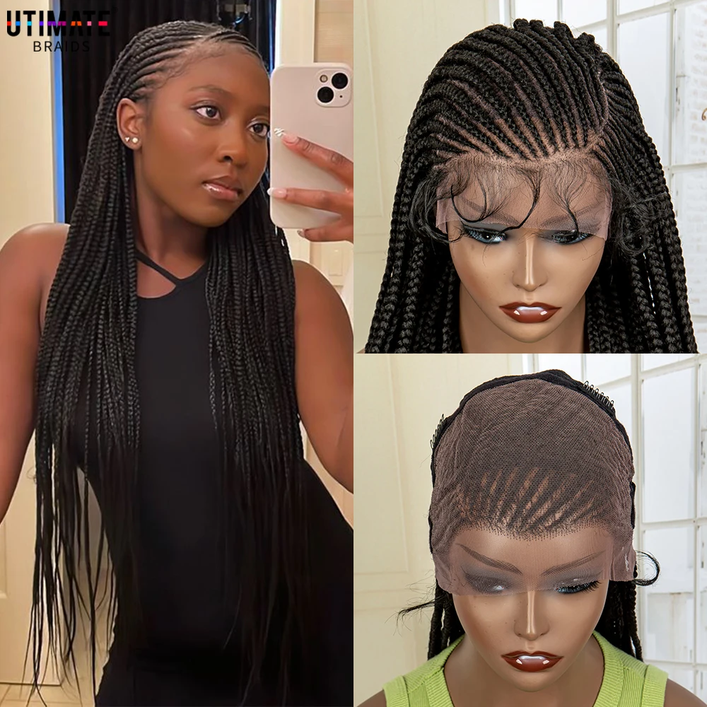 Synthetische 13X6 Kanten Gevlochten Pruiken Met Babyhaar Voor Zwarte Vrouwen 28 Inch Afro Rechte Cornrow Synthetische Vlechtende Pruik