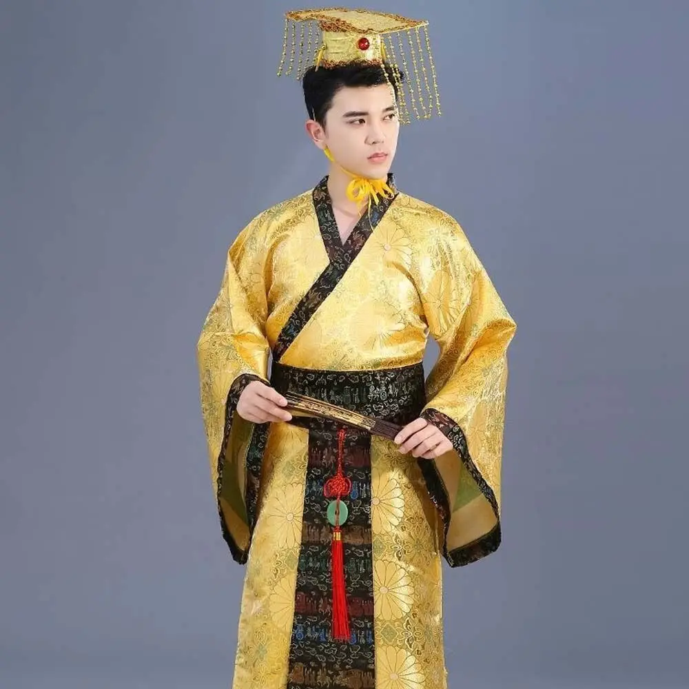 Outfit Ancient Chinese Men Hanfu Emperor King Stage Clothes Suit Robe Hat Set Folk Dance