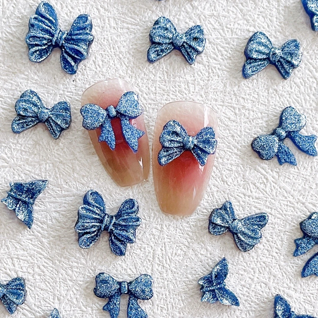 

30PCS Blue Resin 3D Nail Art Bow Tie Charms Glitter Butterfly Bowknot Design For Nails Decoration Manicure Accessories Supplies
