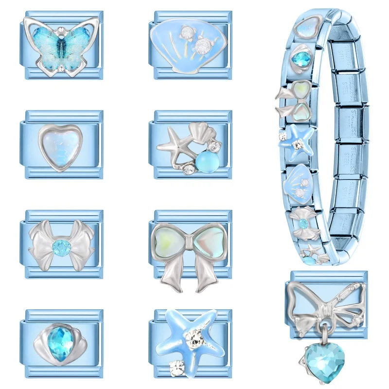 Shell Zircon Italian Charm Stainless Steel Bracelet DIY Jewelry