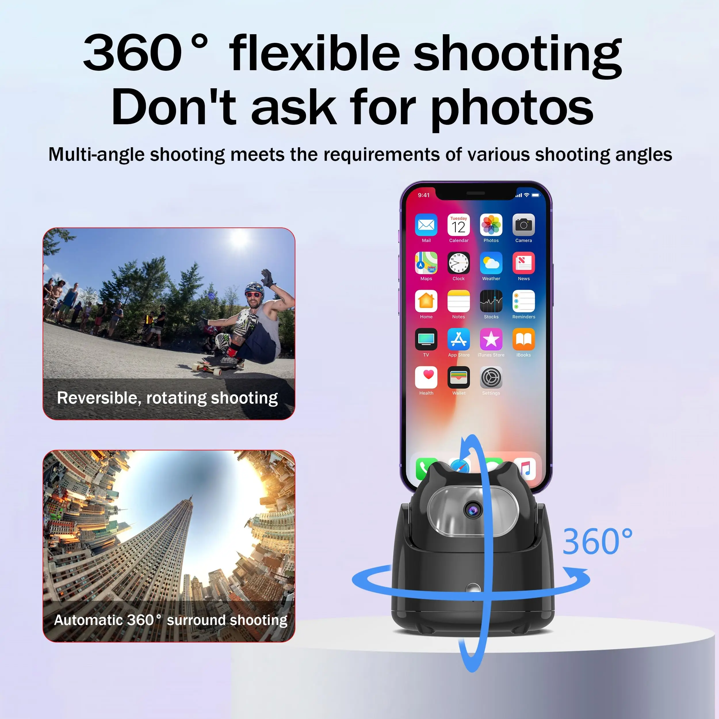 Supporto Telefono Con Tracciamento Viso 360° E Controllo Gesto – Treppiede Automatico Per Live, Videochiamate E Vlog, Con Luci LED E Telecomando