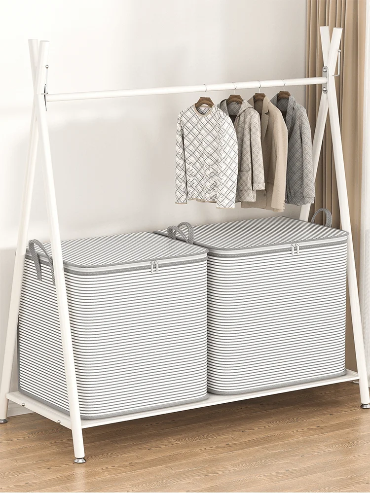 1PC Grey striped zippered storage bag, large capacity storage bag,  dustproof, suitable for home storage, classified storag 2
