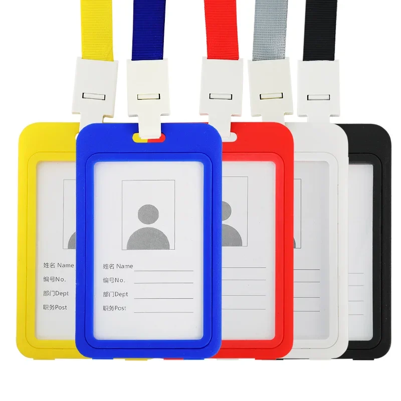 Color ID Card Holder Lanyard Badge Holder Name Identification Sleeve Dual Clear Business Exhibit Office school strap Neck Hang