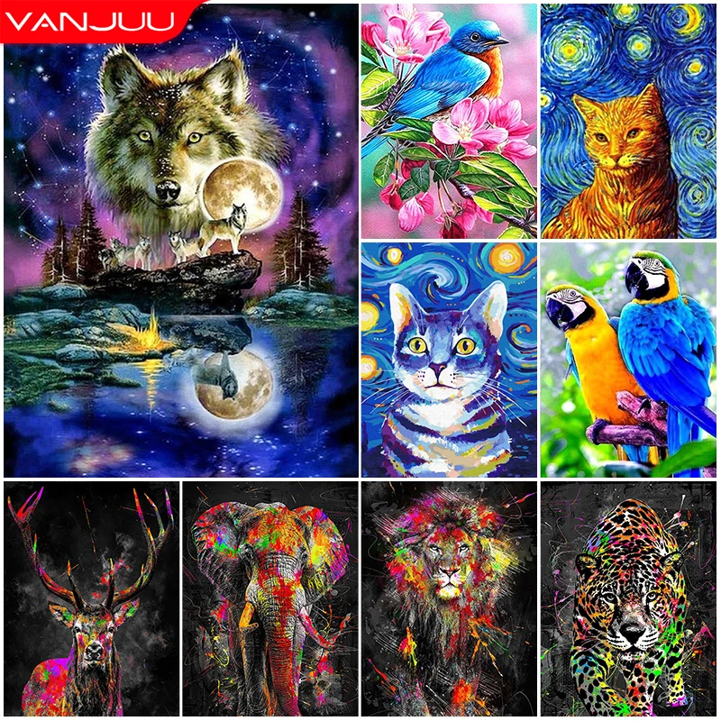 5D Diamond Painting Animal Diamond Embroidery Mosaic Wolf Parrot Picture  Full Round Rhinestone Kit DIY Home Decor Gift