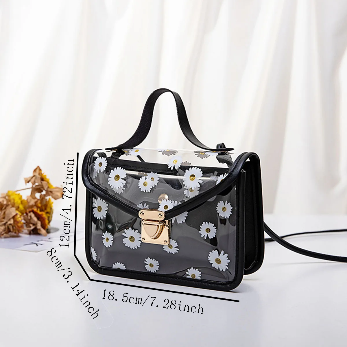 Cute Floral Print Mini Crossbody Bag Transparent Ladies Small Fresh Style Bag Fashionable See-through Design Women's Purse