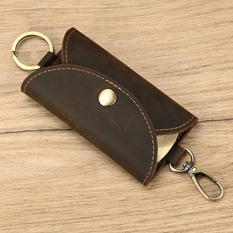 Leather Key Wallet and Keychain Holder - Unisex Simple Solid Color Storage Case