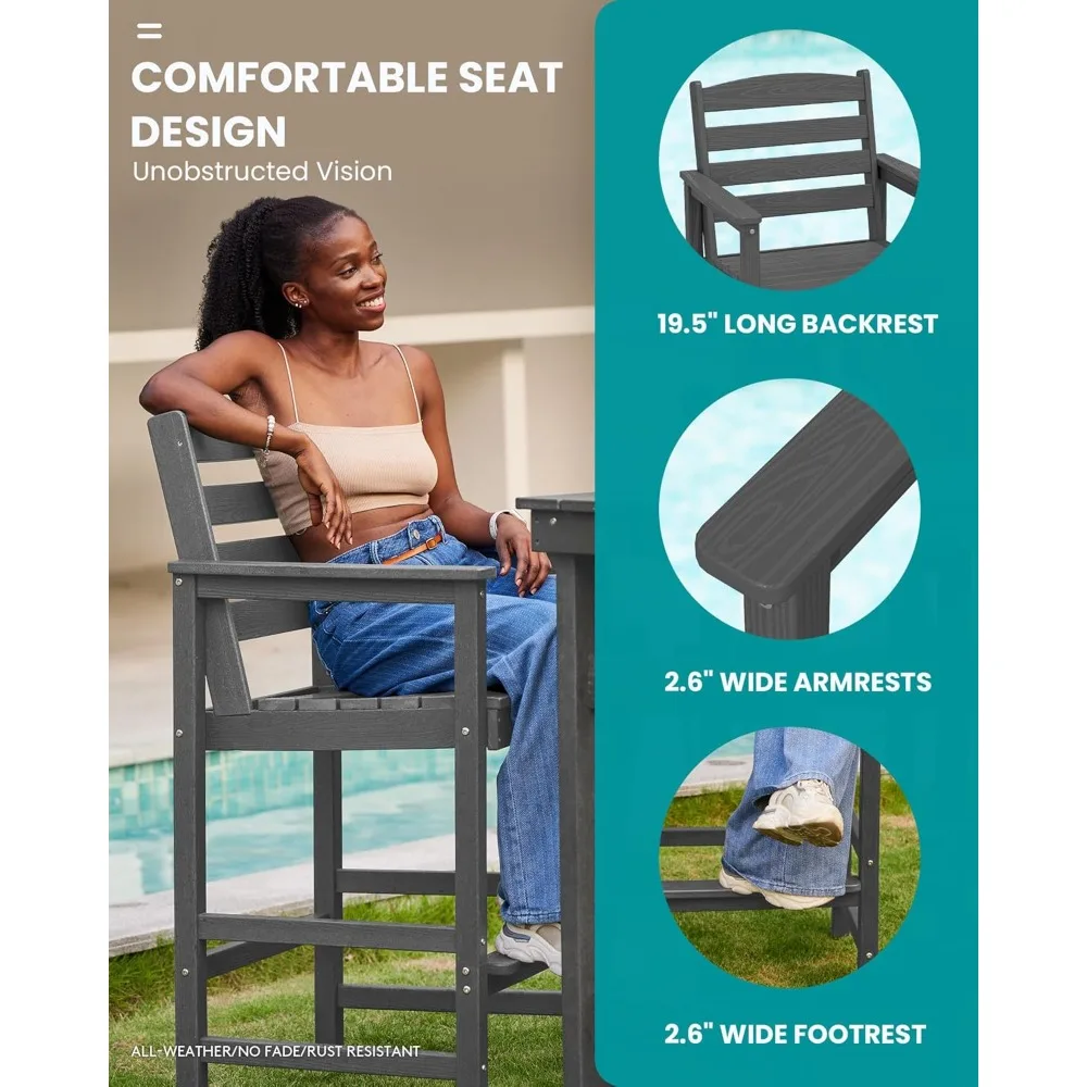 Outdoor Adirondack Bar Set – 2 Chairs & Bar Height Table, HDPE 4