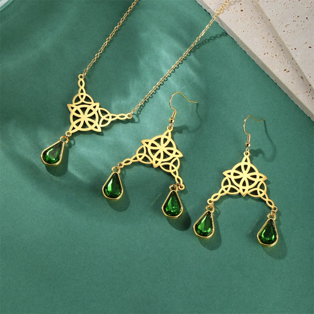 My Shape Purple Crystal Celtic Knot Necklaces for Women Men Classic Colorful Green Blue Crystal Water Drop Pendent Chain Jewelry