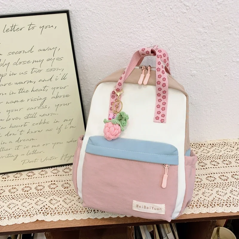 Cute Colorblock Waterproof Nylon Schoolbag Large Capacity Zipper Backpack 2024 Hot Sale Bags for Girls Mochila Bolsas Femininas 4