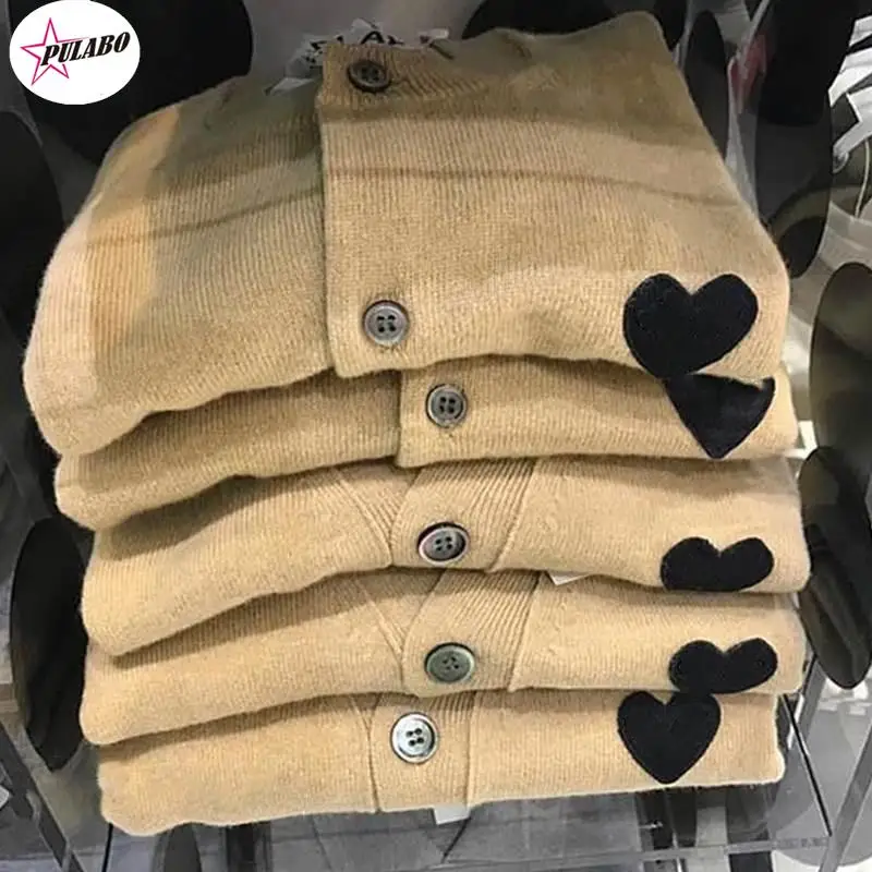 

(Have Eye) PLAY Women and Men Cardigan Cotton Heart Eye Embroidery Long Sleeve Button Spring Autumn Casual Fitted Knitwear