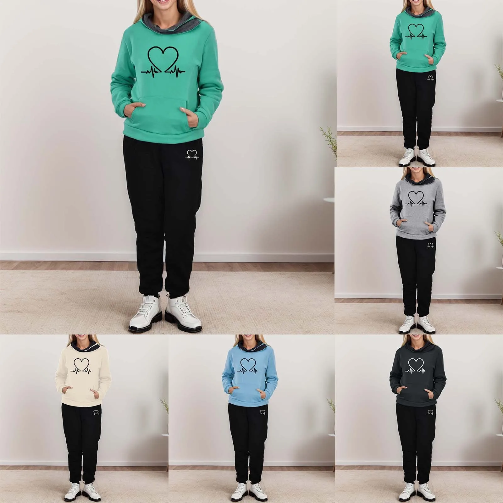 

Женский костюм из двух предметов, толстовка с капюшоном, Модный пуловер с длинным рукавом и карманами и однотонные свободные спортивные брюки