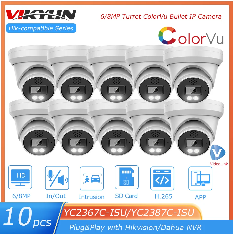 10Pcs Hikvision Compatibile 6Mp 8Mp Colorvu Ip Camera 2-Way Audio Slot Per Schede Sd Telecamera Di Rete Di Sorveglianza Plug & Play Con Hik Nvr