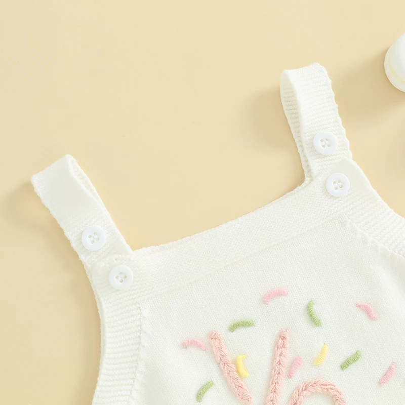 Summer Infant Baby Girls Autumn Winter Bodysuit Sleeveless Number Letter Embroidery Sweater Jumpsuit Clothes Baby Girls Sweater
