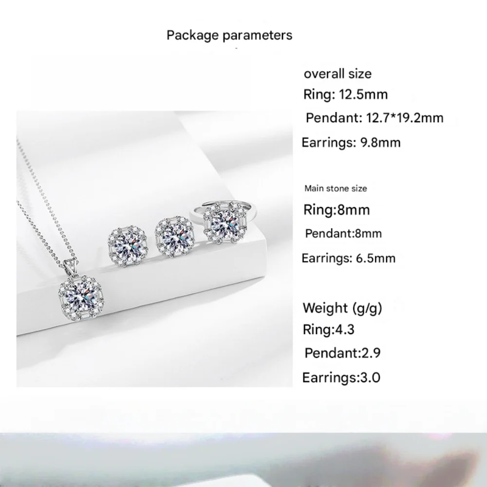 Women's 925 Sterling Silver Jewelry Set Inlaid Square AAAAA Zircon Women's Fashion Party Wedding Accessories 5