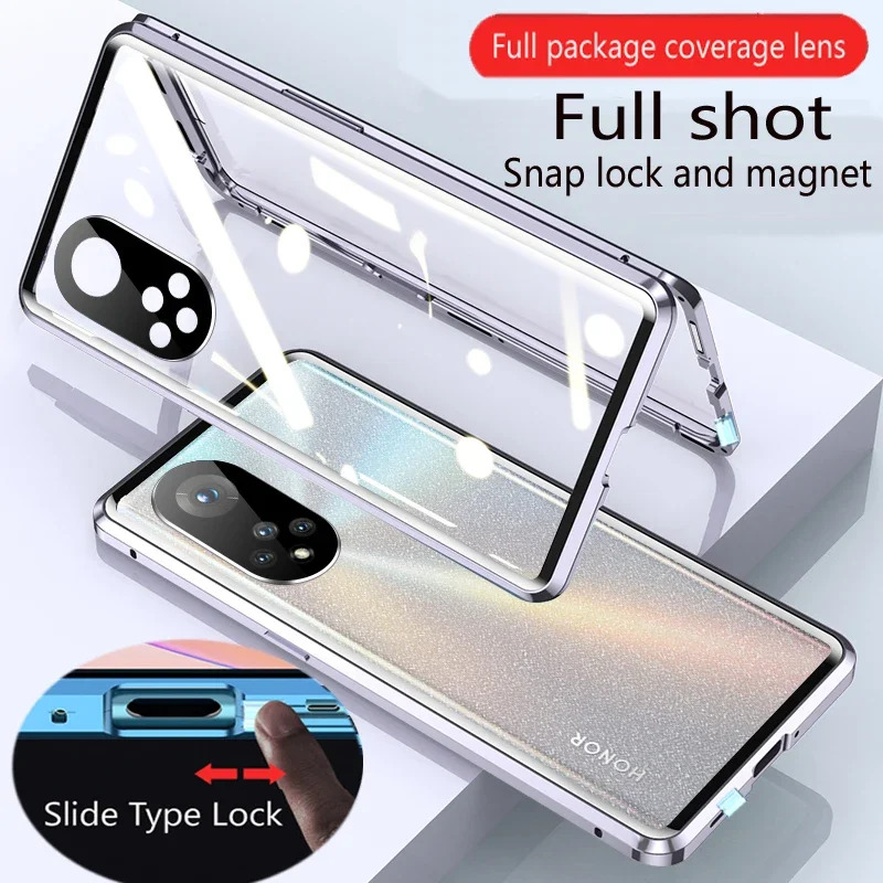 Premium Metal Magnetic Double-Sided Glass Snap Lock Phone Case - 360 Full Protection Cover
