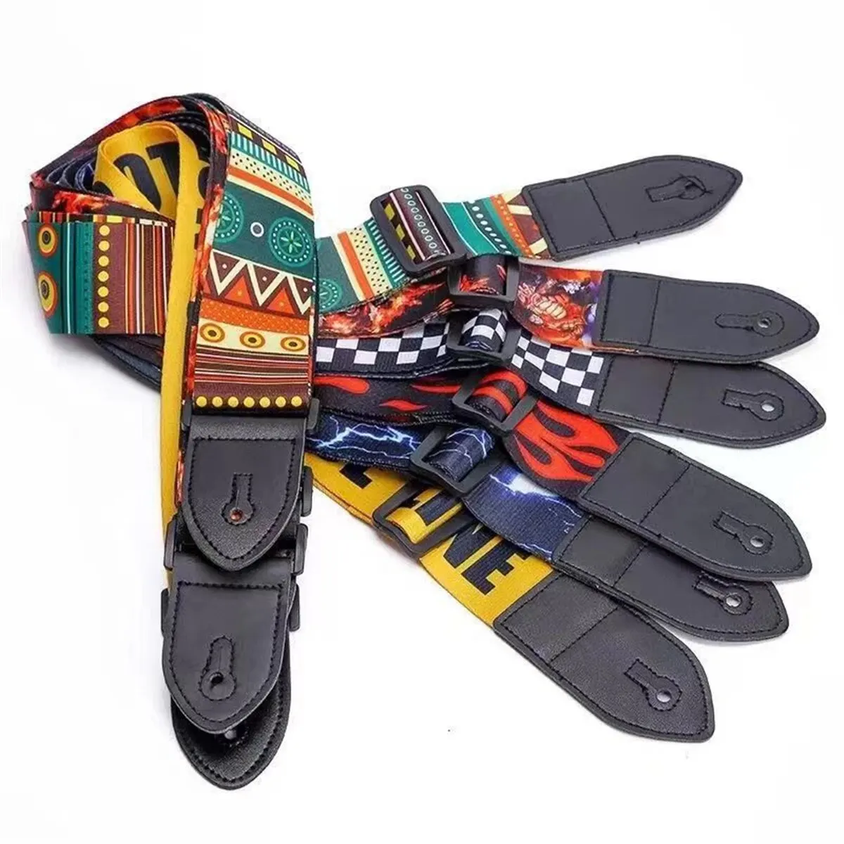 Ethnic Style Widened Acoustic Guitar Strap Leather Head Adjustable Shoulder Strap 1pc For Guitar Bass Parts Accessories