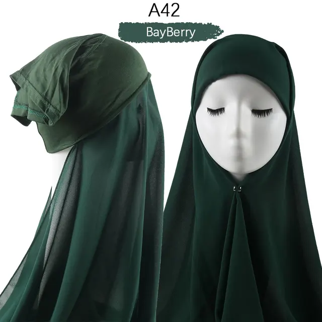 Muslim Women Heavy Chiffon Hijab Scarf With Bonnet  Instant Chiffon Hijabs Scarves With Caps Pinless Underscarf Headscarf A42