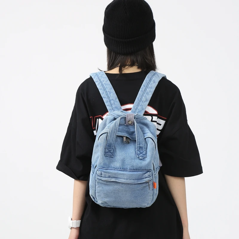 Zaini piccoli in Denim per donna zaino portatile carino piccolo 100% borse da scuola in cotone per ragazze adolescenti pacchetti Casual di moda  1524