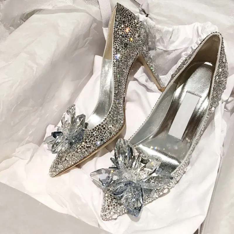 Princess Cinderella Crystal Wedding Shoes Female 2023 Bridal Shoes female  Rhinestone High Heels