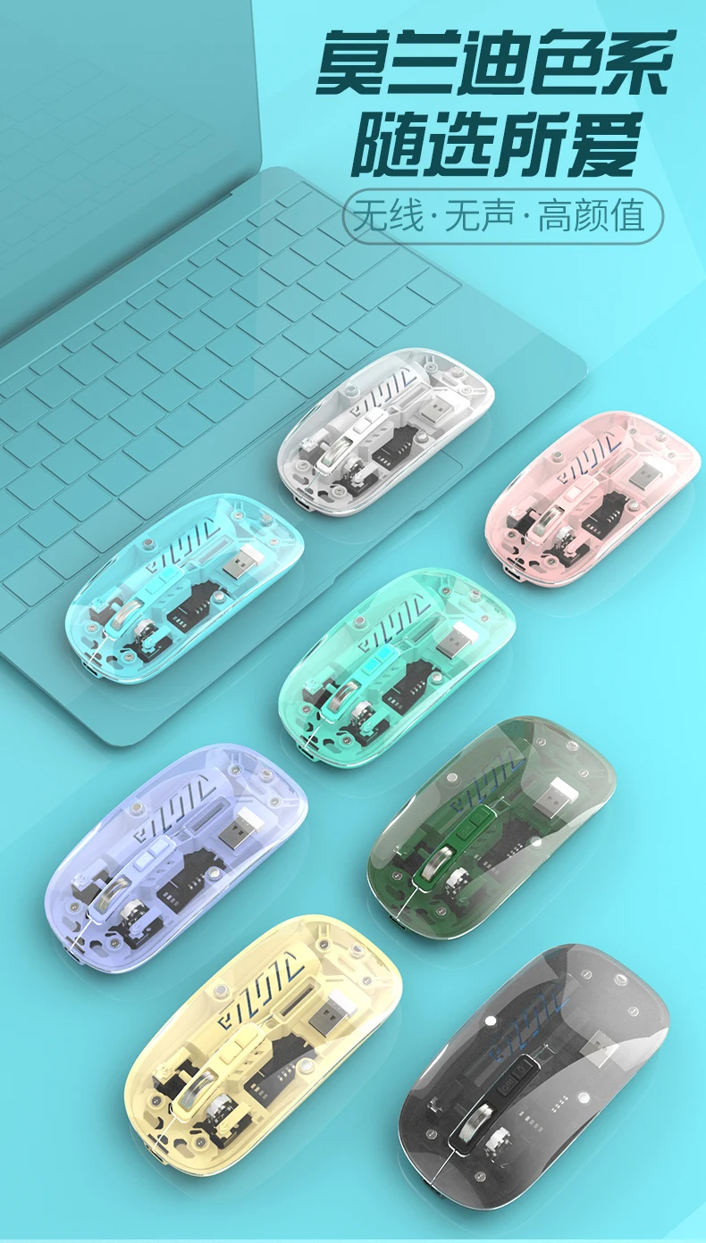 Transparent Magnetic Bluetooth Mouse compatible 2.4G Wireless Mouse One-Click Desktop Type-C Rechargeable Silent Mice Mute