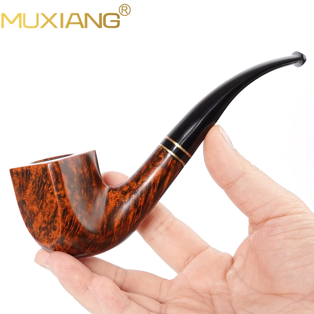 

MUXIANG handmade briar tobacco pipe, curved handle vulcanized rubber pipe mouth, 3mm pipe channel, Father's Day gift.wood pipe