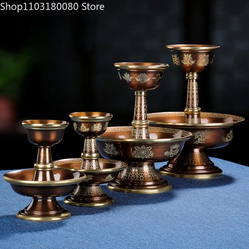 

Copper gilt Eight auspicious Dharma cup Tibet buddhism Worship dharmapala tray