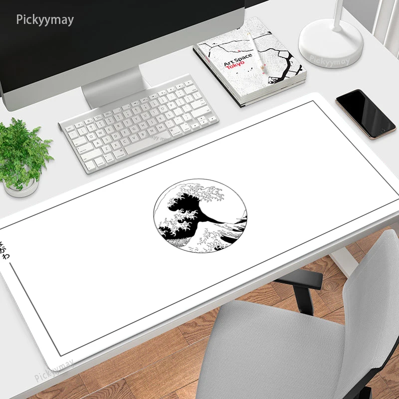 Grande Mousepad Japão Grande Onda Mousepads Tapete de Teclado Deskpad Computador hd Tapetes de Mesa Empresa Tapete de Rato Branco Minimalista - Imagem 2