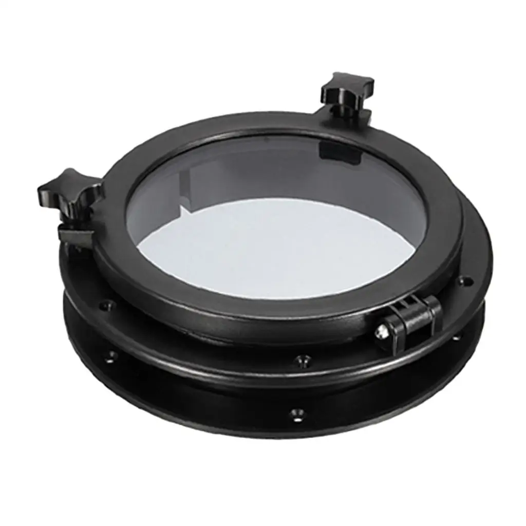 

8 inch Round Porthole Window with for Boat, Yacht, Marine - Black