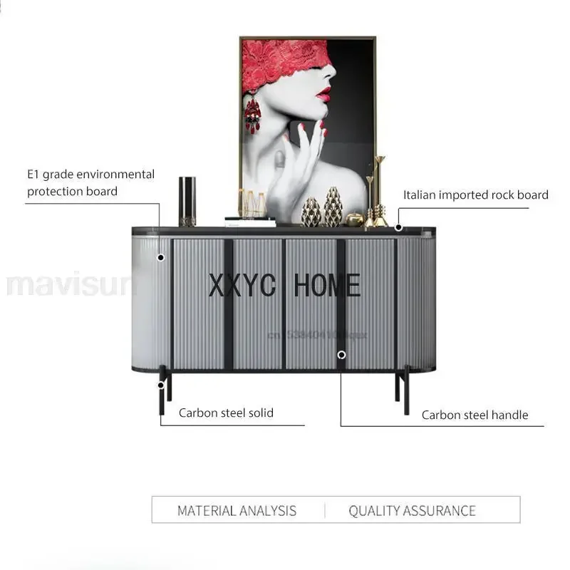 Grey Display Sideboards For Entrance Hall Stable High Carbon Steel Base Rock Board Countertop Modern Kitchen Storage Cabinets
