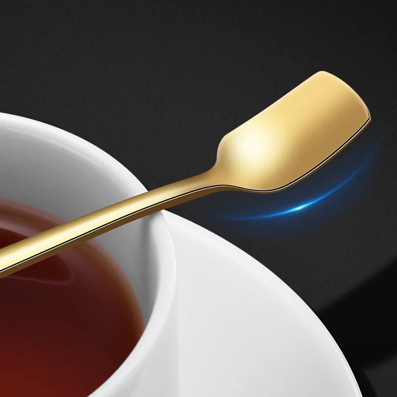 Long handle square head stirring spoon Household kitchen stainless steel coffee spoon dessert Kitchen Accessories stainless steel spoon stainless steel spoon set stainless steel fork spoon set glass dessert spoon