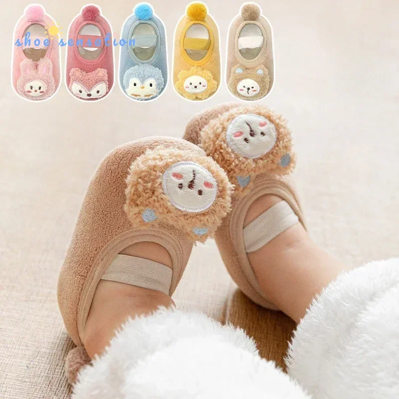 Autumn/Winter Thickened Fleece Low Top Non-slip Floor Socks for Babies and Toddlers with Action Figure Toddler Shoes