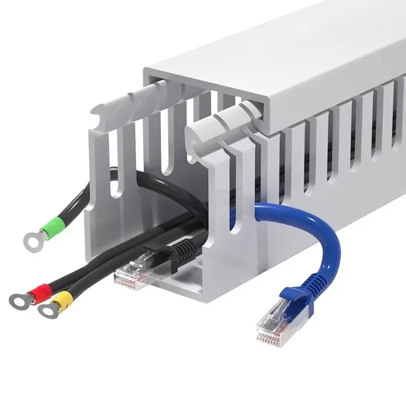 Flame Retardant PVC Cable Management Tray with Open Slot Channel - Desk Wire Organizer and Industrial Cabinet Box Raceway