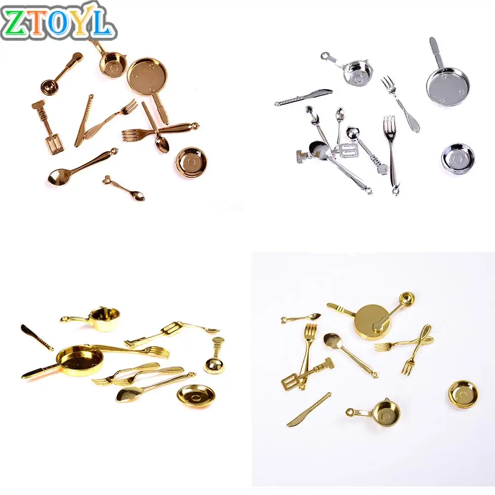 

11pcs Delicate Gold/Silver/Bronze Kitchen dining&bar Fancy ware Doll house Miniature 1/12 Scale Dollhouse Tableware