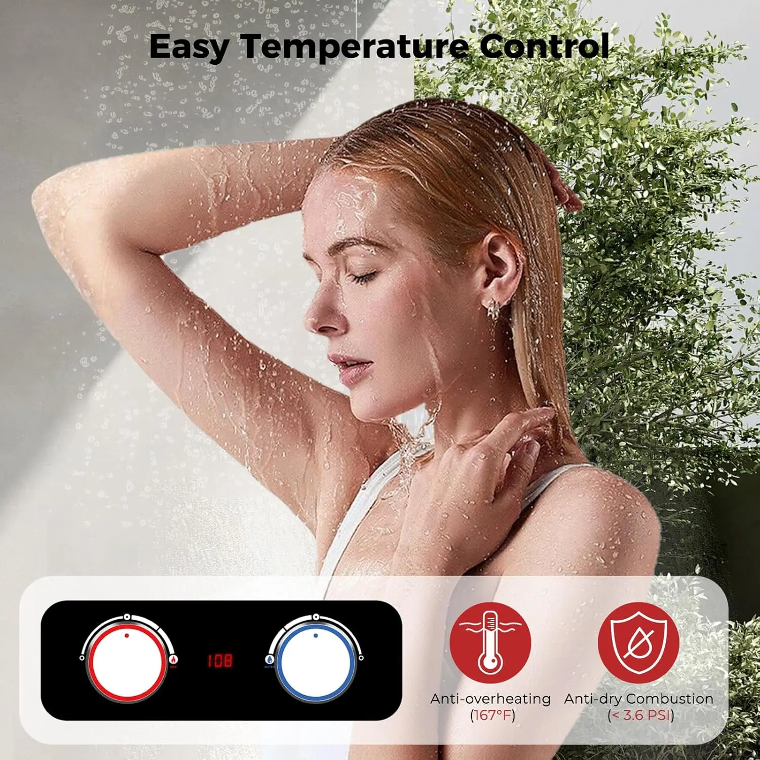 Tankless Water Heater 2.64 GPM Outdoor Propane Water Heater with 4.33" S/S Rain Cap for Propane Shower Camping Trip