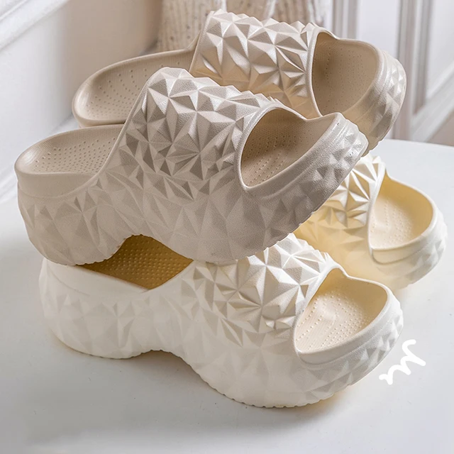 White geometric platform slides chunky sole