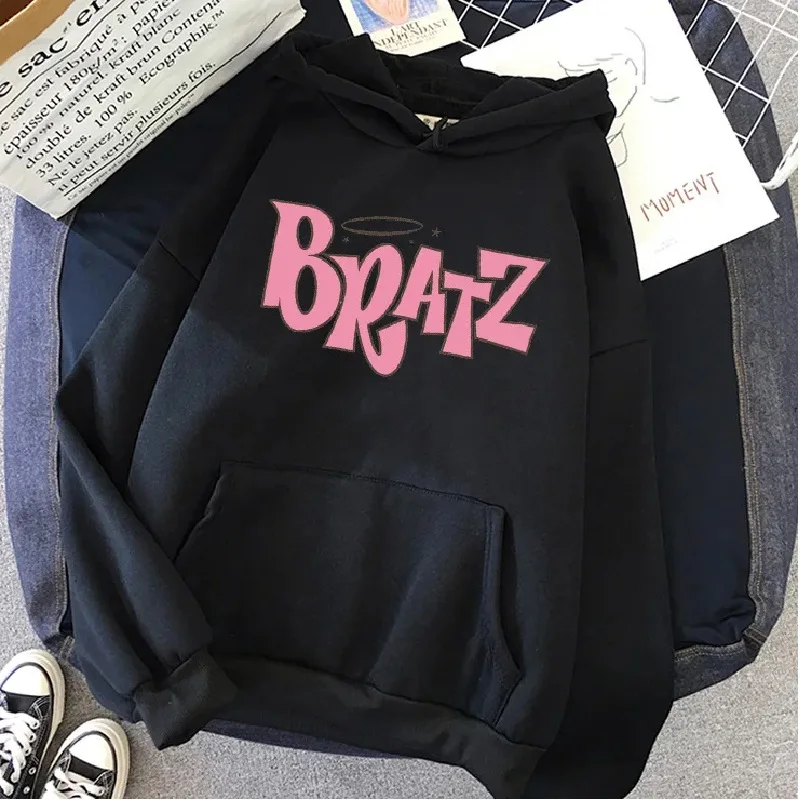 Spring and Autumn New Men's and Women's Fashion Versatile Hooded Sweater Bratz Letter Print Loose Casual Street Sweatshirt
