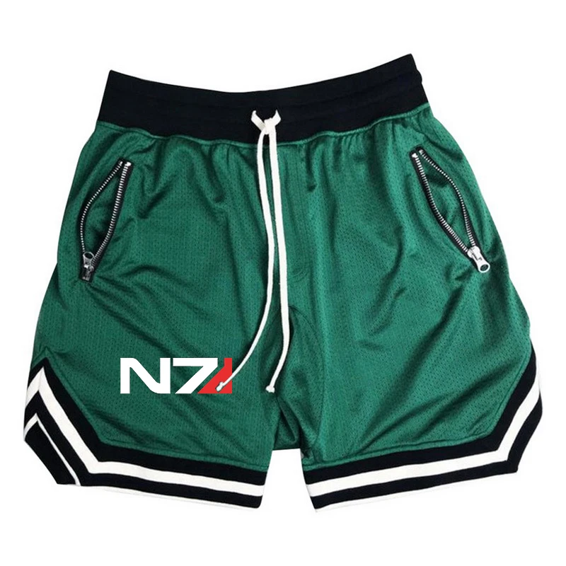 2023 New Summer N7 Mass Effect Logo Print Sports Fitness Running Breathable Short Pants Men's Casual Loose Solid Color Sweatpant