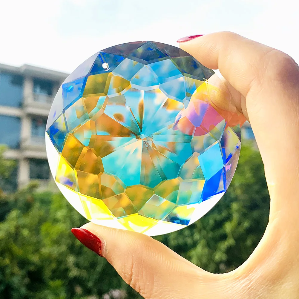 75MM Laser Faceted Prism Buddhist Mandala Sunflower AB Color Glass Crystal Chandelier Lamp Part Rainbow Aurora Sun Catcher Decor 3dluminous printer filament pla 1 75mm 30m 3d fluorescence printers multiple color