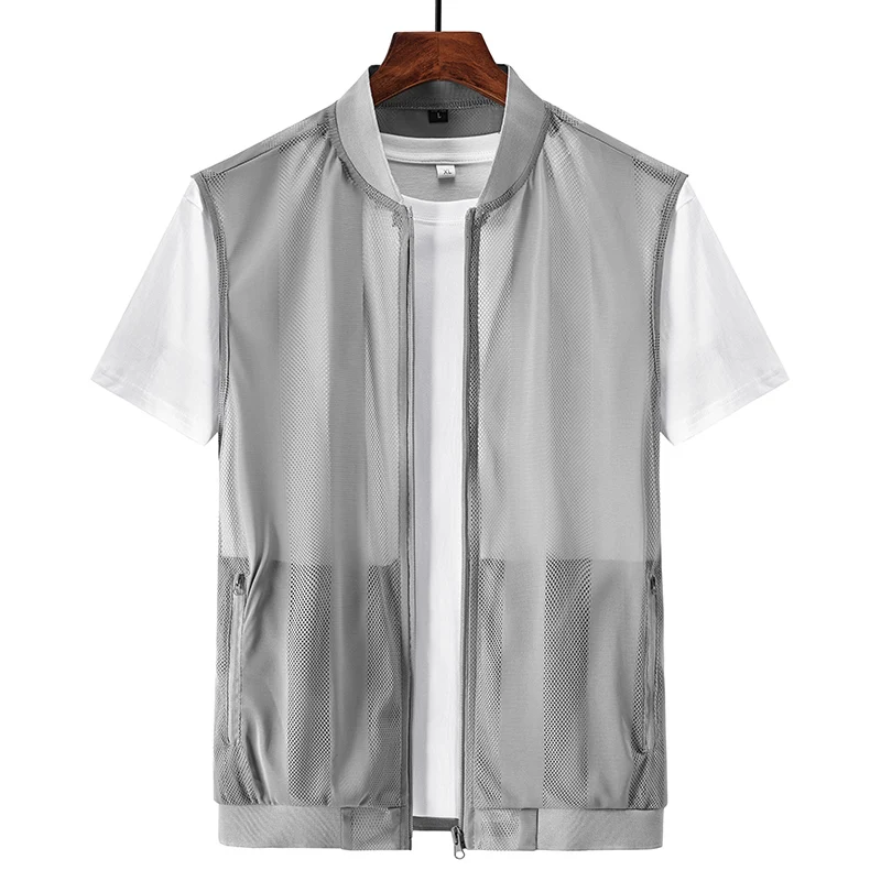 Men's Tactical Vest Summer Outdoor Mesh Breathability Quick Drying Solid Color Fishing Coat Middle-aged Men's Sleeveless Jacket